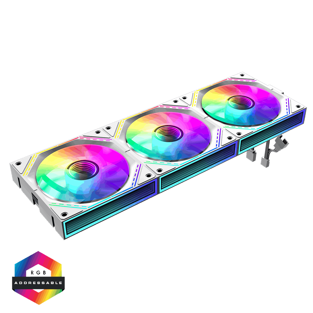 GameMax White Link GameMax White Link (3 Pack) Infinity Mirror ARGB White 4pin PWM Linked Cooling Fans - Image 1