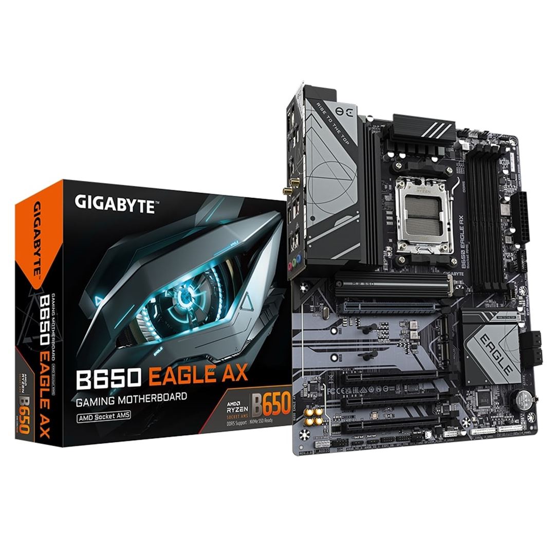 Gigabyte B650 EAGLE AX Gigabyte B650 EAGLE AX AMD AM5 Socket Motherboard, ATX, 4x DDR5 Slots, 3x M.2 Sockets, 1x USB-C, GbE LAN, Wi-Fi 6E - Image 1