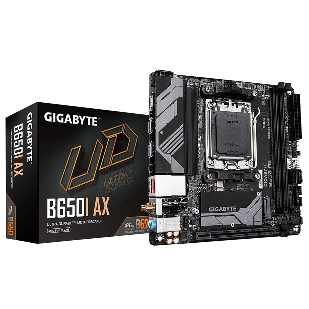 Gigabyte B650I AX Ultra Durable Gigabyte B650I AX Ultra Durable AMD AM5 Motherboard, Mini-ITX, 2x DDR5, 2x USB-C Port, 2.5GbE LAN, Wi-Fi 6E - Image 1