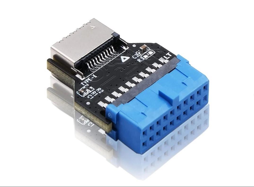 19 pin to Type C 0 USB 3.0/3.1/3.2 Internal Header (19 Pin) to Type C (20 Pin) Front Panel A-Key 180° Adapter for PCs - Image 1