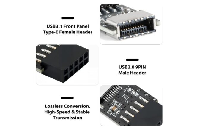 USB 2.0 Internal Header USB (9-Pin) to 3.1/3.2 Type-C (20-Pin) - Image 2