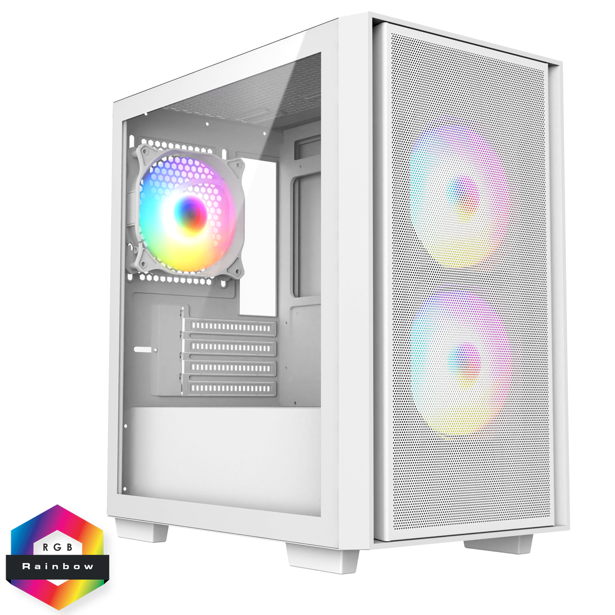 Cit Level 4 White Cit Level 4 White Micro-ATX Mesh PC Gaming Case with 3 x 120mm RGB Rainbow Fans - Image 1