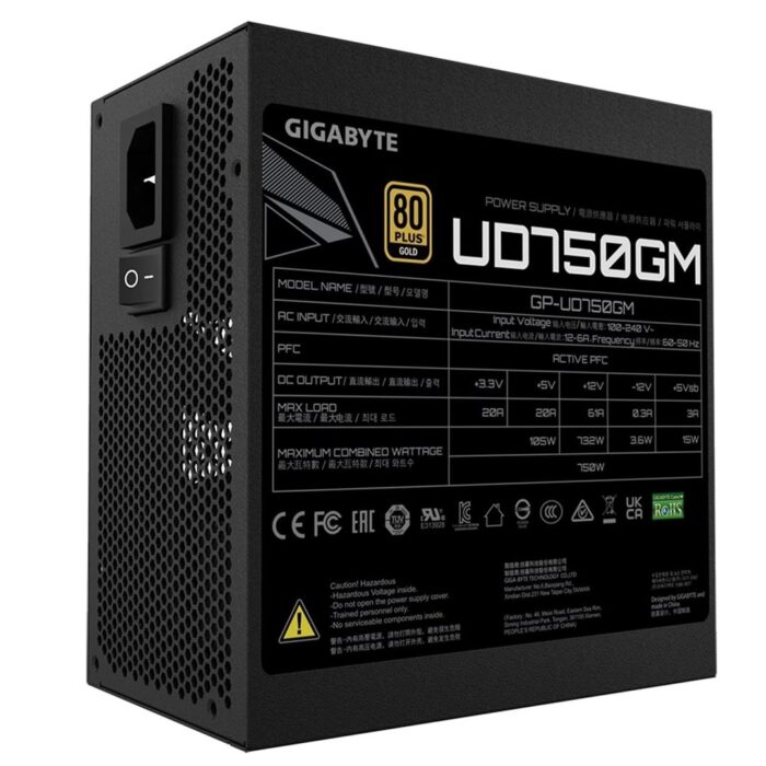 Gigabyte UD750GM 750W 80 PLUS Gold Fully Modular Power Supply, Active PFC, 120mm Rifle Bearing Fan - Image 6