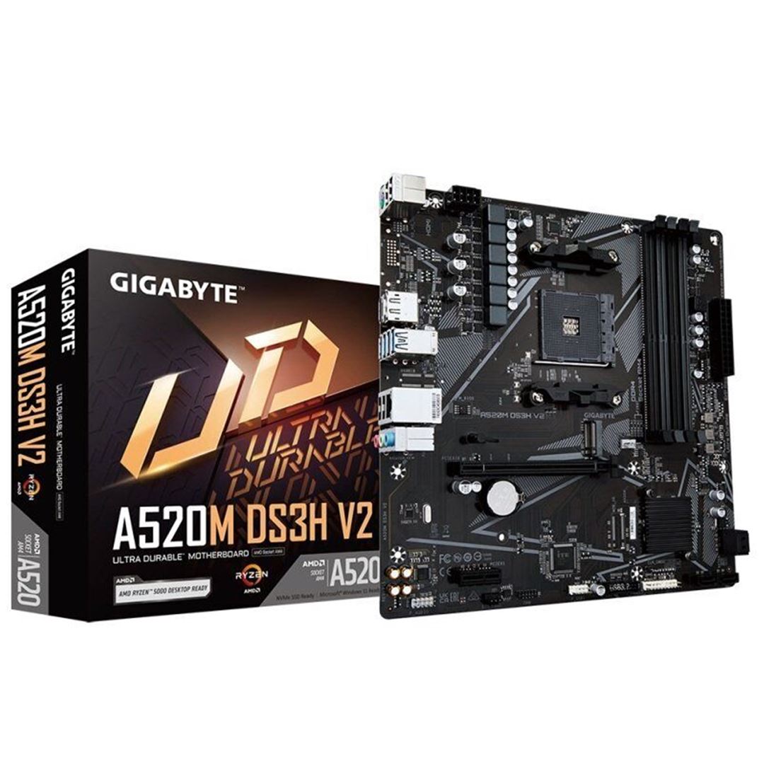 Gigabyte A520M DS3H V2 Gigabyte A520M DS3H V2 Ultra Durable AMD AM4 Socket Motherboard, Micro-ATX, 4x DDR4 Slots - Image 1
