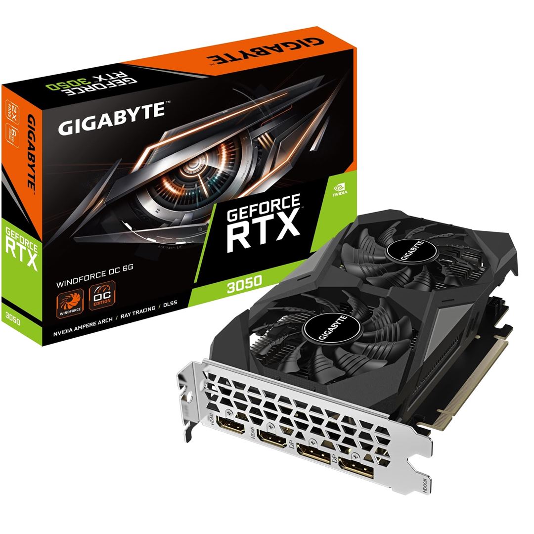 Gigabyte NVIDIA GeForce RTX 3050 WINDFORCE OC Gigabyte NVIDIA GeForce RTX 3050 WINDFORCE OC 6G Graphics Card, 6GB GDDR6, Dual Fan, 2x DP, 2x HDMI - Image 1