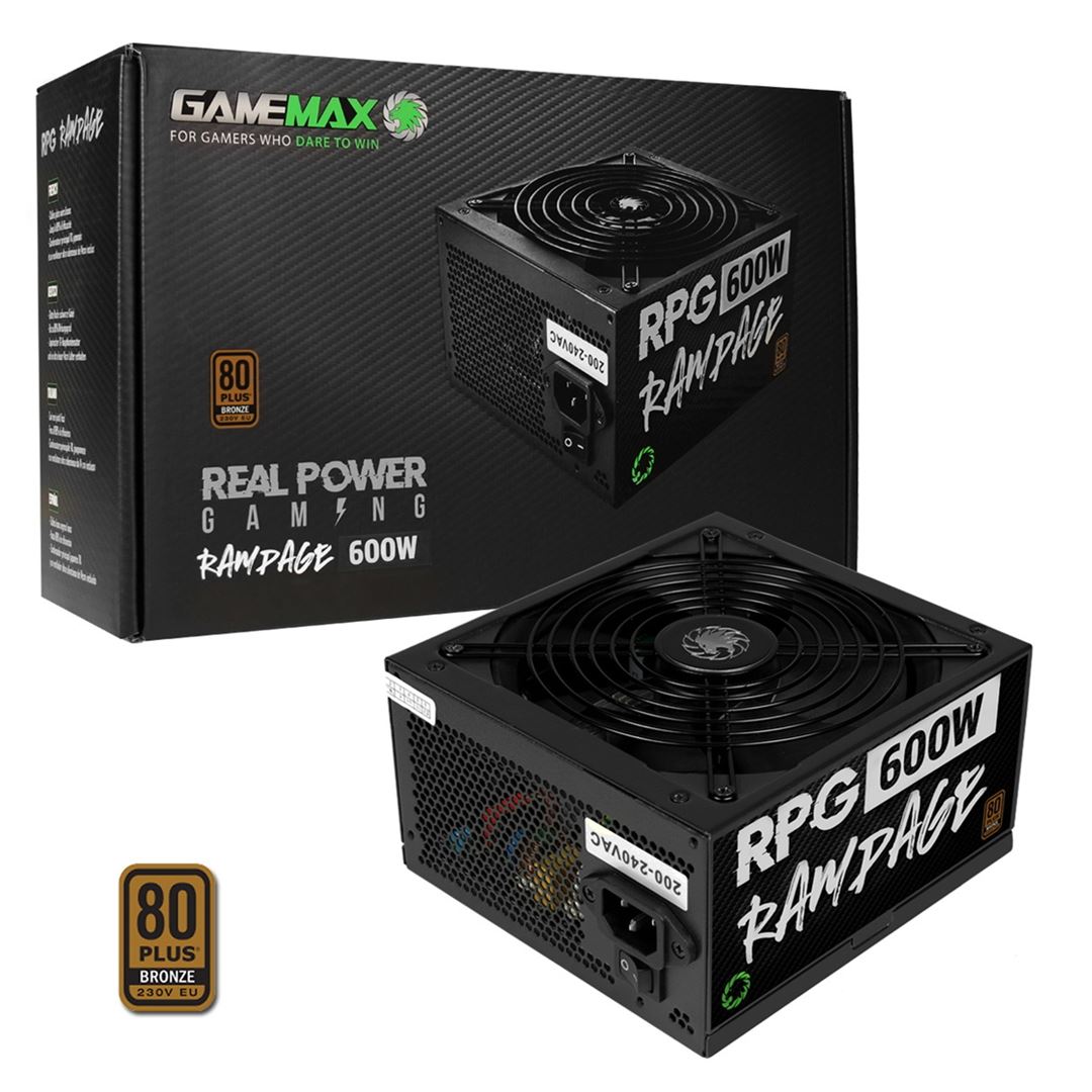 GAMEMAX RPG Rampage 600W PSU, GAMEMAX RPG Rampage 600W PSU, 140mm Ultra Silent Fan, 80 PLUS Bronze, Flat Black Cables, Japanese TK Main Capacitor - Image 1