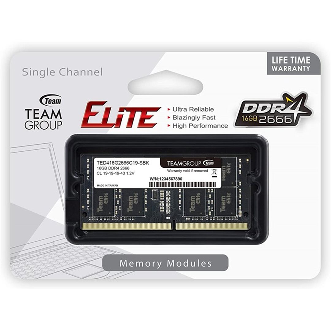 Team Elite Team Elite 16GB No Heatsink (1 x 16GB) DDR4 2666MHz SODIMM - Image 1
