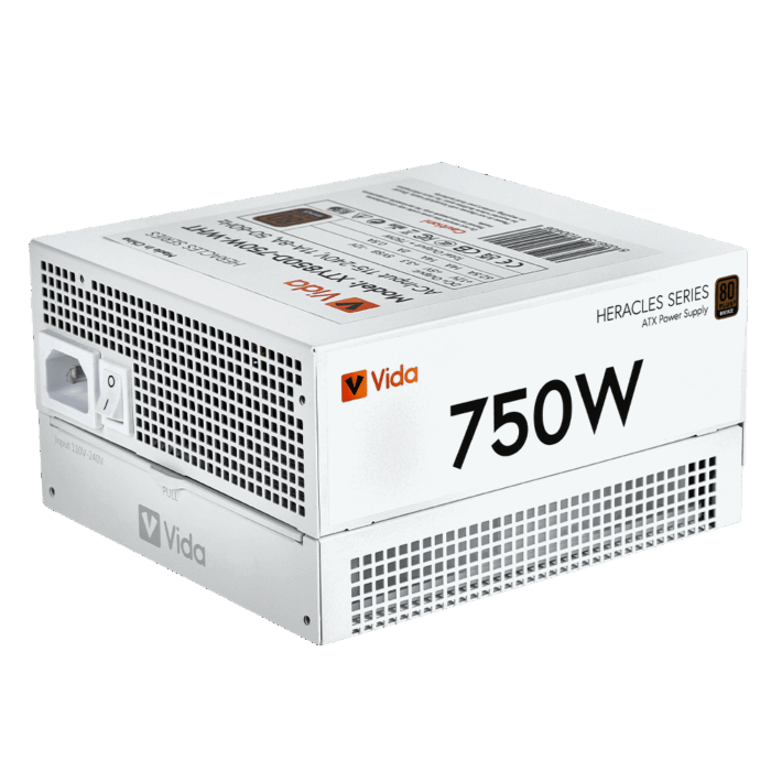 Vida 750W Heracles White ATX Gaming PSU, 80+ Bronze, 14cm Ultra-Quiet FDM Fan, Flat White Cables - Image 2