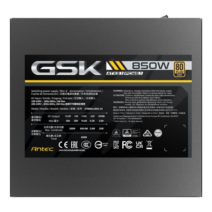 Antec GSK ATX3.1 850W Power Supply, 80 PLUS Gold, Full Modular, PCIe 5.1 - Image 5