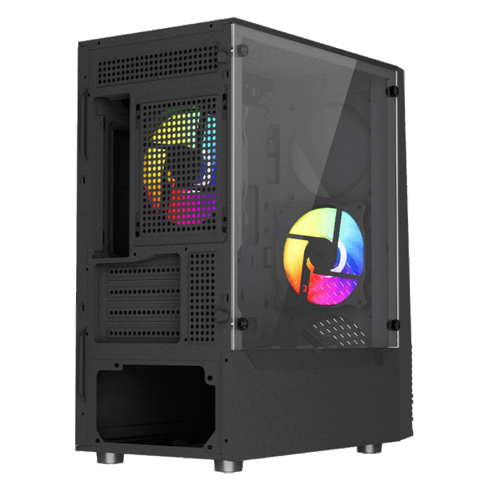Vida Genesis Black ARGB Gaming Case w/ Glass Window, Micro ATX, 2x ARGB Fans, Front ARGB Strip - Image 7