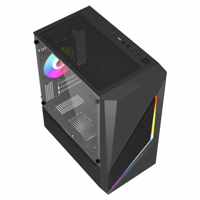 Vida Genesis Black ARGB Gaming Case w/ Glass Window, Micro ATX, 2x ARGB Fans, Front ARGB Strip - Image 4