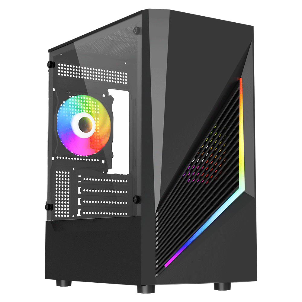 Vida Genesis Black Vida Genesis Black ARGB Gaming Case w/ Glass Window, Micro ATX, 2x ARGB Fans, Front ARGB Strip - Image 1