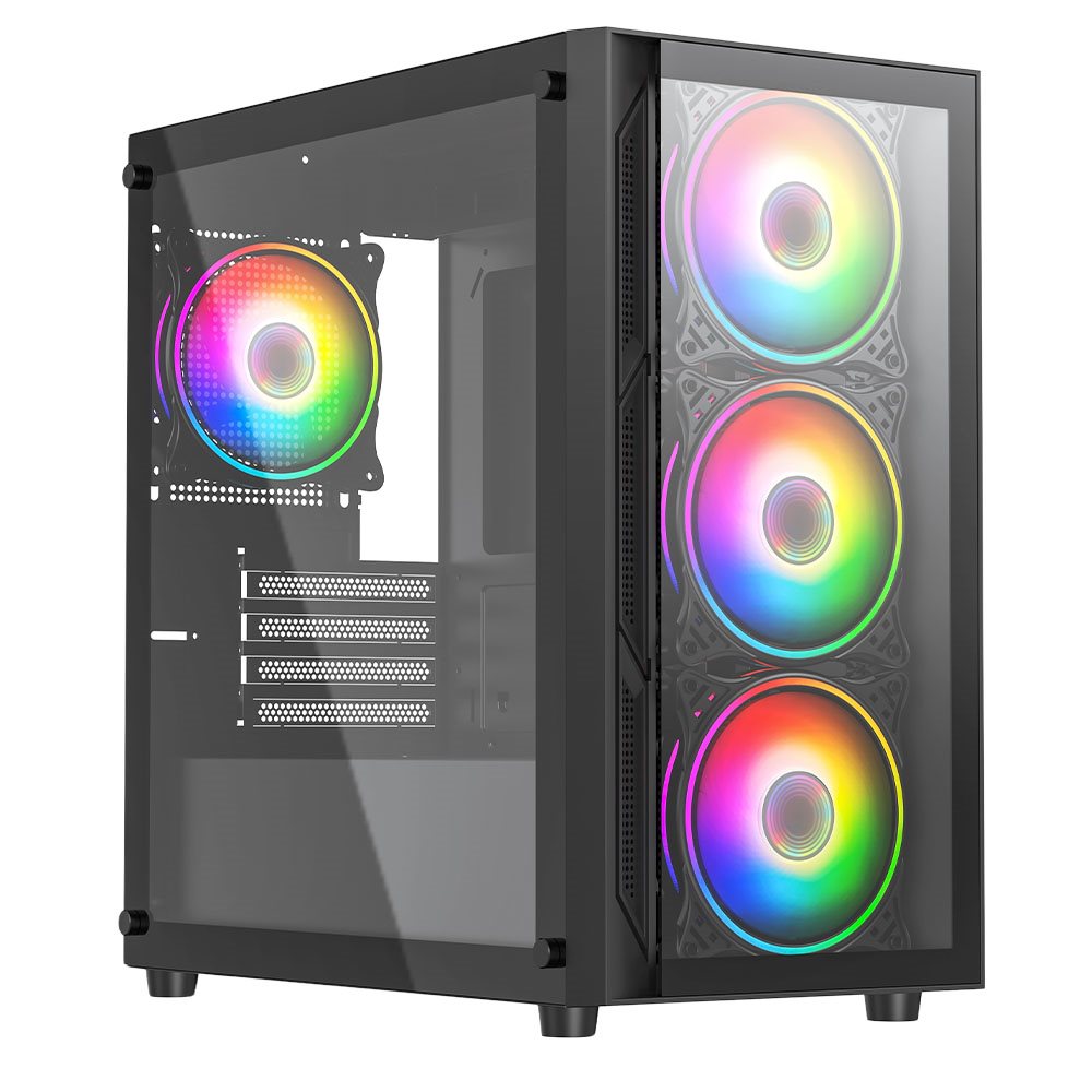 Vida Lucid Black Vida Lucid Black ARGB Gaming Case w/ Glass Front & Side, Micro ATX, 4x ARGB Infinity Fans - Image 1