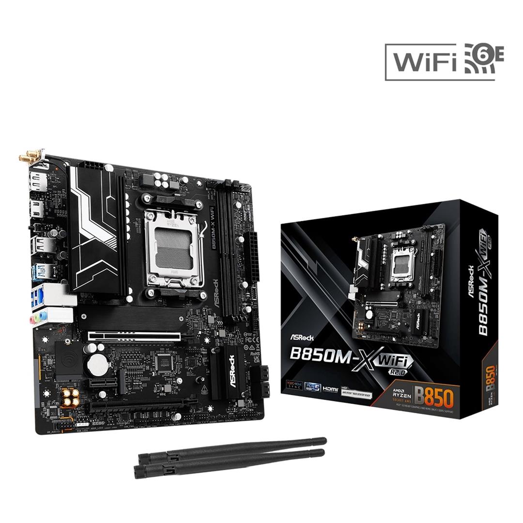 ASRock B850M-X WiFi R2.0 ASRock B850M-X WiFi R2.0 AMD AM5 Socket Motherboard, Micro-ATX 2.5GbE LAN, Wi-Fi 6E - Image 1