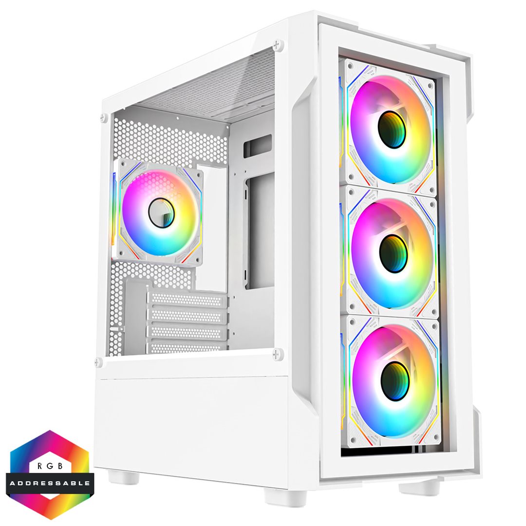 Cit Bolt White Cit Bolt White Micro-ATX Gaming Case With 4 x 120mm ARGB - Image 1