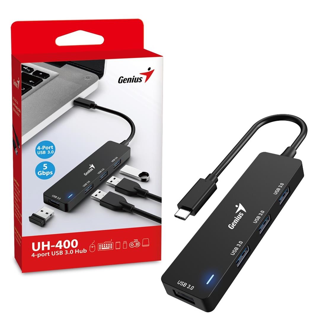 Genius 4 Port USB-C Hub, Genius 4 Port USB-C Hub, 4 x USB 3.0 Type-A (F) Ports, Plug and Play - Image 1