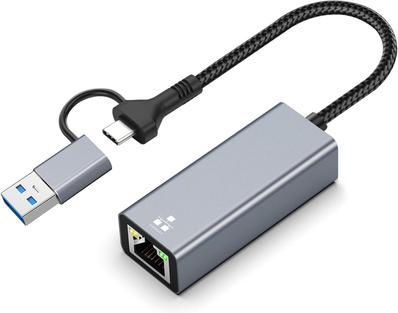 USB C & A to Ethernet Adapter USB C & A to Ethernet Adapter, USB 3.0 to Ethernet, 1000 Mbps LAN Adapter for Windows, MAC OS, Linux - Image 1