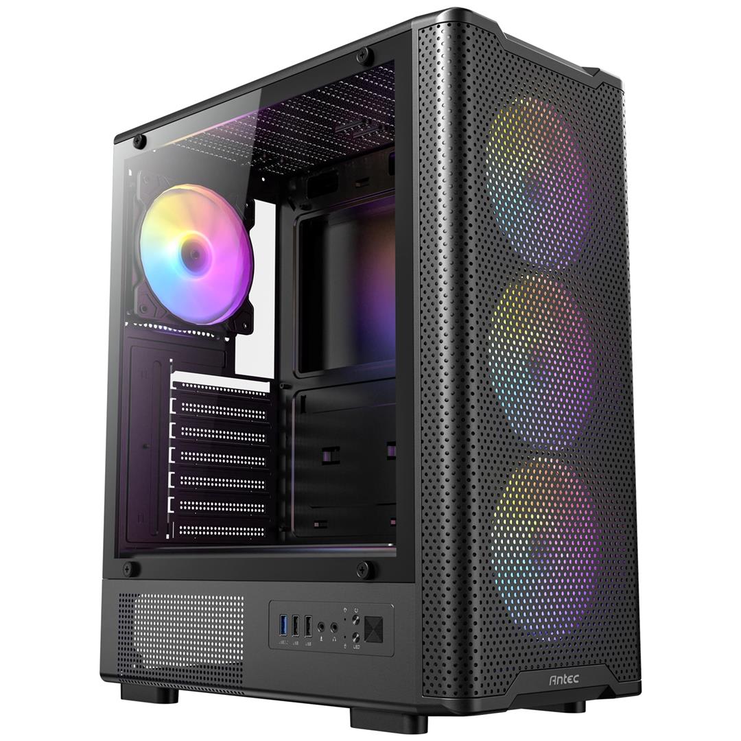 Antec VX310 Antec VX310 ARGB Mid-Tower Gaming Pre-Installed 4 x 120mm ARGB Fans, Tempered Glass Side Panel, High-Airflow - Image 1