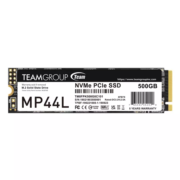 Team MP44L Team MP44L 500GB NVMe SSD, PCIe Gen4, M.2, Read 5000 MB/s, Write 3700 MB/s - Image 1
