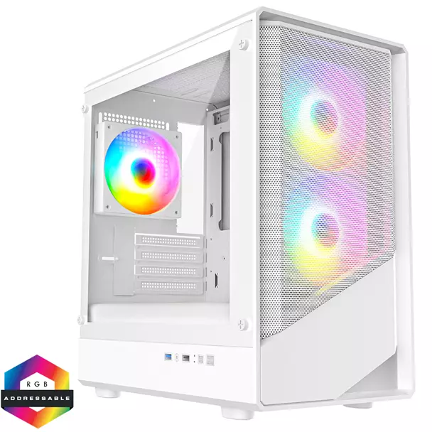 Level 5 White Micro-ATX CIT Level 5 White MATX Mesh Front Glass Side 3x ARGB Fans - Image 1