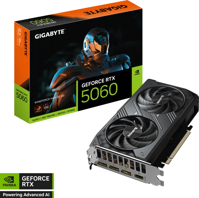 Gigabyte GeForce RTX 5060 Windforce Max OC2 Gigabyte GeForce RTX 5060 Windforce Max OC 8GB GDDR7 PCI-Express Graphics Card - Image 1
