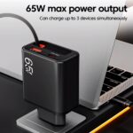 65W Wall Charger With Built-in Retractable Type-C Cable